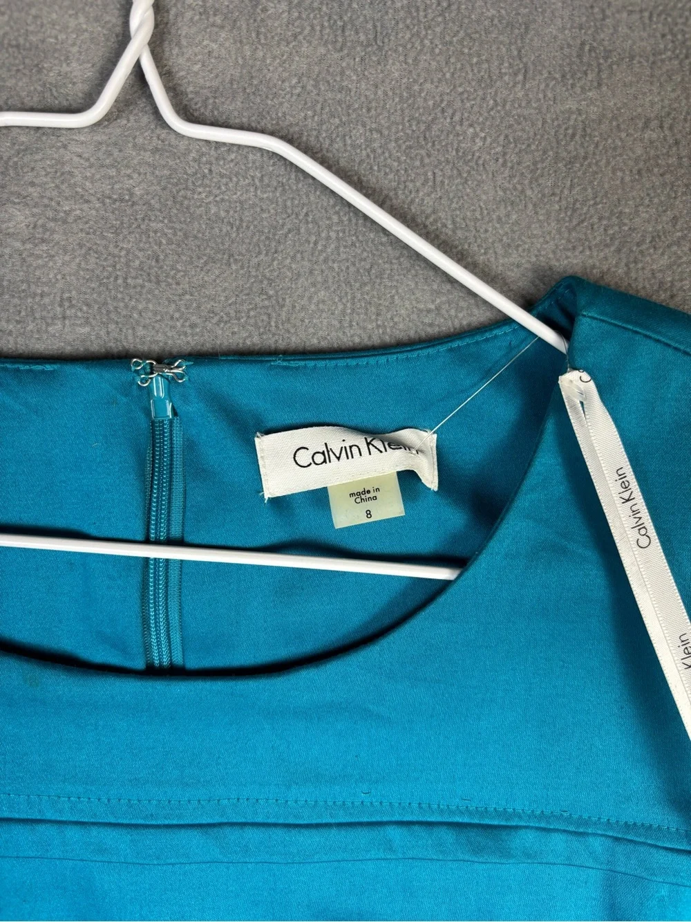 Calvin Klein NWT Teal Blue Sheath Dress 8 Pleated Banded Sleeveless‎ Cocktail